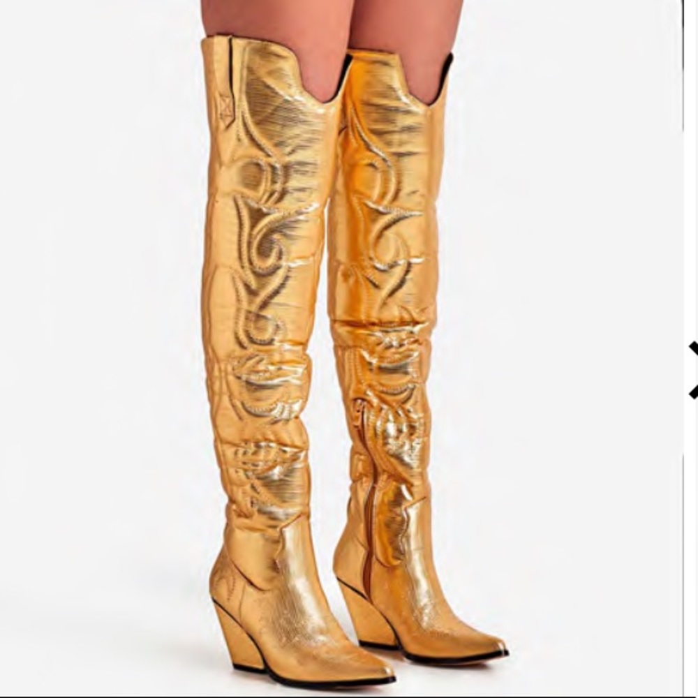 🔥Metallic Gold OTK Cowboy Boots🔥
